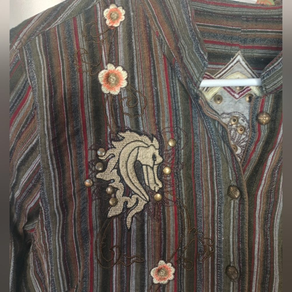 Patch 22 Y2K Indie Button Up Top Juniors L Horse Stud Artsy Boho Hippie Eclectic - Picture 2 of 11